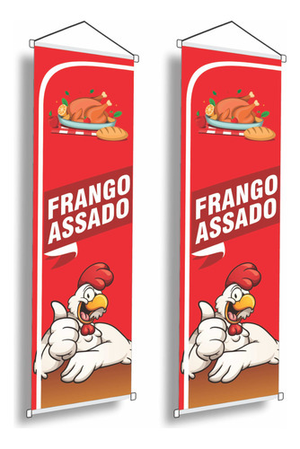 Banner Frango Assado 2 Unids Substitui Wind Banner 1m X63cm