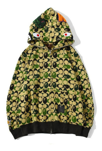 Sudadera Con Cremallera Cabeza Tiburón Bape Moda Para Unisex