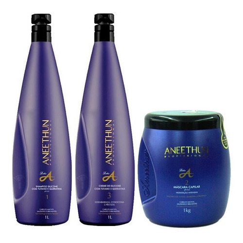 Kit Aneethun Shampoo, Creme De Silicone E Máscara Linha A 1