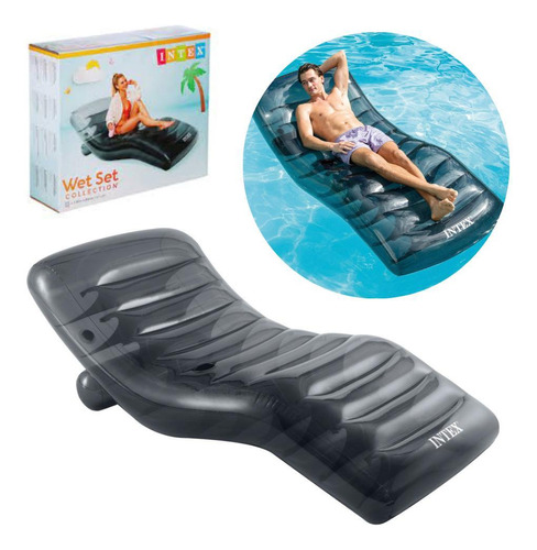 Espreguiçadeira Poltrona Inflável Premium Piscina Intex Cor Cinza-escuro