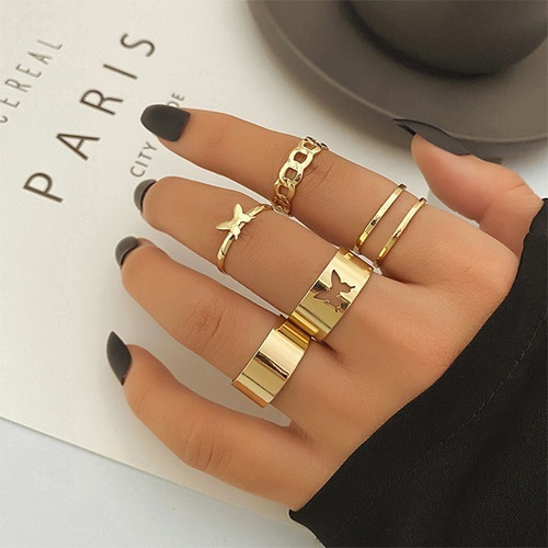 Imagen 3 de 9 de Juego De Anillos Vintage Abiertos De Punk Rock Para Mujer