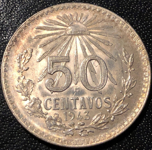 Mex16049 México 50 Centavos 1943 Au Error Ayff (Usado)