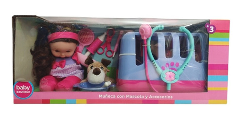 Set Muñeca Con Mascota Y Accesorios Baby Boutique