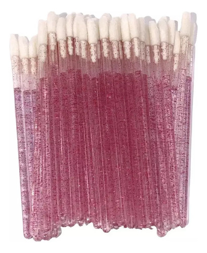 Aplicador Pincel De Batom Extensão Cílios Com 50 Unidades Cor Rosa Glitter