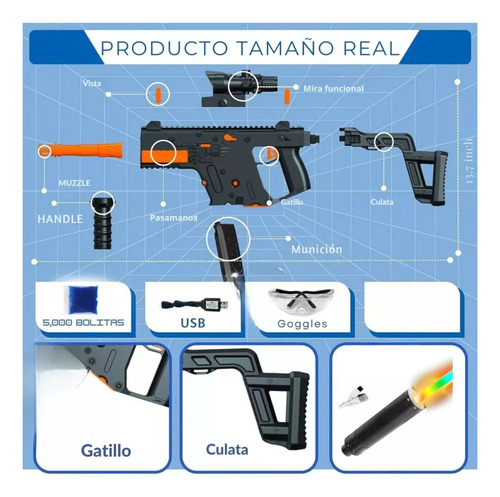 Vector Fusil De Asalto Con Balas Hidrogel Batería Automatico