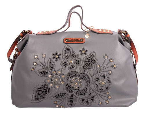 Bolsa Nicole Lee Con Doble Asa Y Corte Laser Ss22 Color Gris