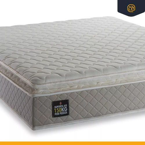 Cama Box Casal E Colchão Modelo Strong De Espuma Densidade D45 Nível De Conforto Médio Suporta Até 150 Kgs Possui Pillow Top Marca Lucas Home