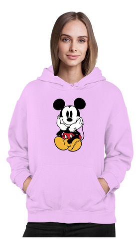 Poleron Con Capucha Mickey Sentado Moda Mujer