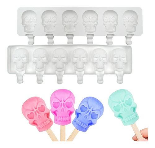 Mold Paleta Forma Calavera Cabeza Silicona Para 4 Cavidad Br