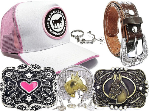 Bone Country Cinto Couro 4 Fivela Cowboy Feminino Muladeiro