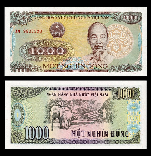 Aa#151 Billete Elefante Vietnam 1000 Dong 1988 