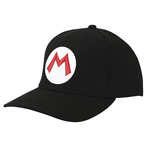 Super Mario Brothers Mario Bordado Símbolo Negro Gorra Snapb