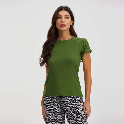 Polera Mujer Rib Detalles Hombro Verde Fashion's Park