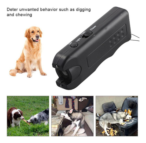 Repelente De Perros Ultrasónico Luminoso Portátil Negro Para