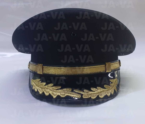 Kepi Negro Vicera De Charol  Bordada En Hilo Dorado Metalico