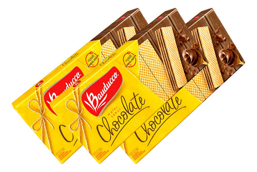 Kit 3 Biscoito Wafer Recheado Bauducco Chocolate 140g