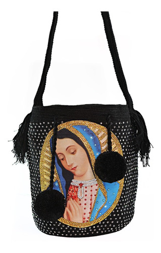 Mochila Wayuu Original Decorada Especial Virgen + Regalo