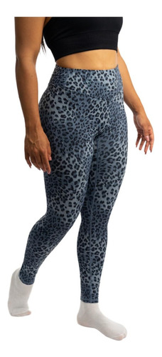 Calza Depotiva Leopardo Azul, Fitness, Con Frunce, Casual.