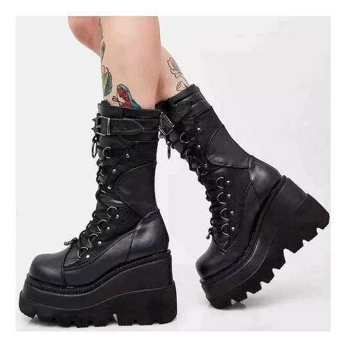 Punk Style Lady Gothic Thick Sole Mid Calf Boots