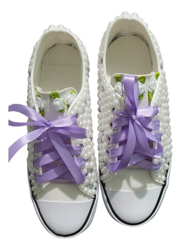 Zapatillas Decoradas Con Perlas Quinceaños,novias Y Comunión