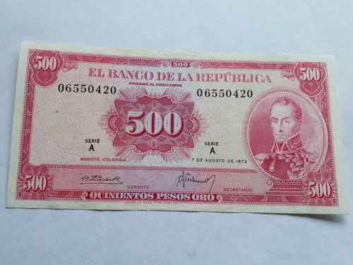 Billete De 500 Pesos Colombia 1973