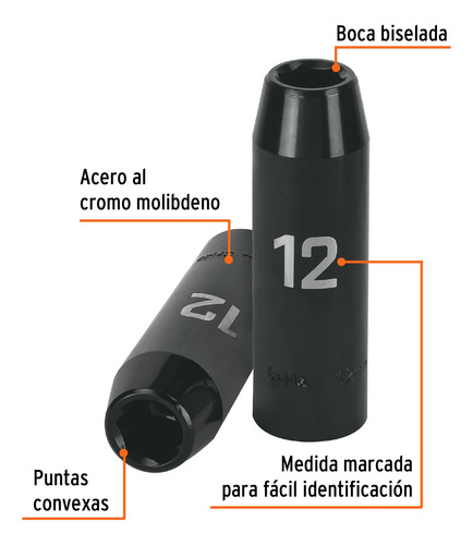 Dado Largo De Impacto 6 Puntas 12mm Cuadro 1/2´ Acero 12424