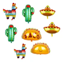 Comprar Globos De Carnaval Mexicano, Pan Tac, Cactus Y Otros 8 Pcs.