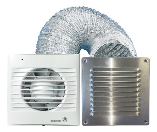 Kit Extractor Aire Para Baño Decor-100 C + Ducto Y Rejilla