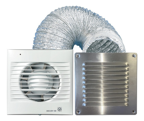 Kit Extractor Aire Para Baño Decor-100 C + Ducto Y Rejilla