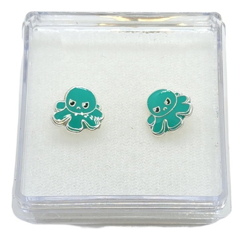 Aretes De Pulpo Verde De Plata 925 +estuche Y5