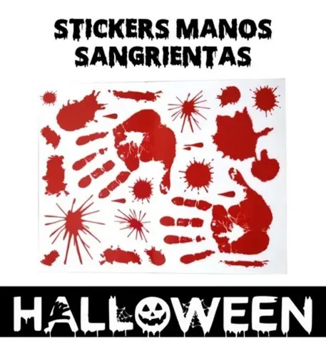 Sticker Manos Sangrientas Decoracion Ventanas Halloween Color Rojo Manos