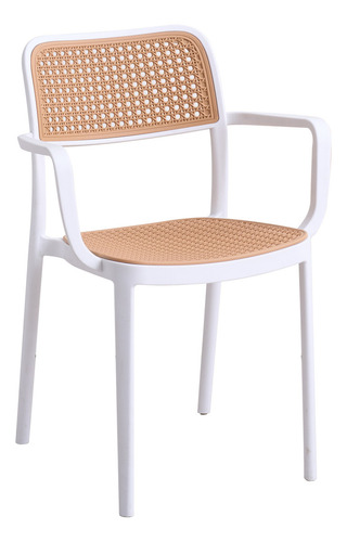 Silla De Comedor Tina Pack X3 Apoya Brazos Plástica Baires4 Estructura De La Silla Blanco Asiento Marrón Claro Diseño De La Tela Rejilla De Viena