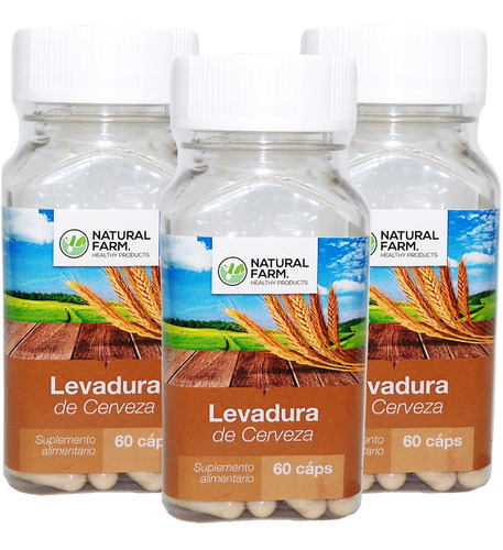 3 X Levadura De Cerveza 180 Caps 500mg Natural Farm