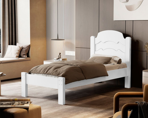 Cama De Solteiro Classic Reforçada Simples Para Quarto Pés De Madeira E Mdf