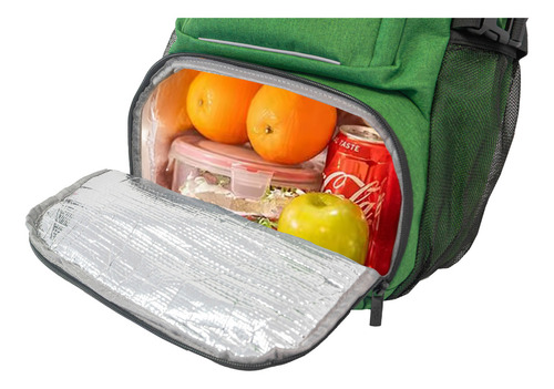Mochila Urbana Porta Notebook T-go Con Bolsillo Térmico Y Candado De Seguridad Color Verde Reforzada