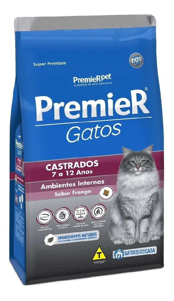 Ração Premier Gatos Castrados Senior de 7 a 12 Anos Sabor Frango de 7.5 kg