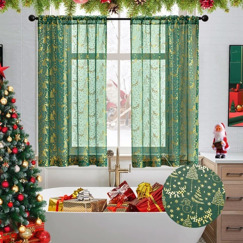 Xtmyi Cortinas De Baño De Navidad, Juego De 2 Paneles De Cor