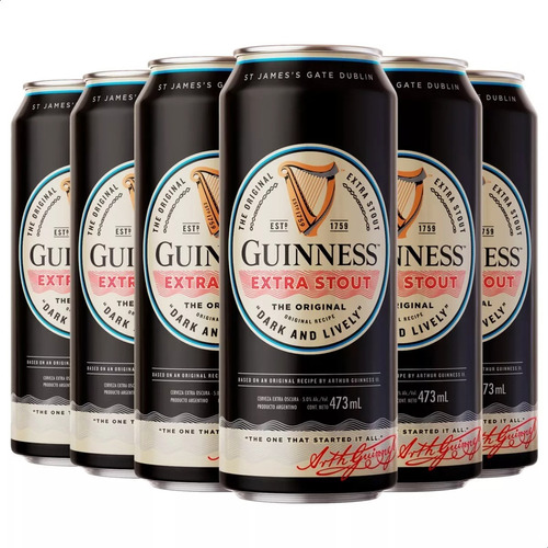 Cerveza Guinness Extra Stout Negra Lata 473ml - Pack X6 Unid