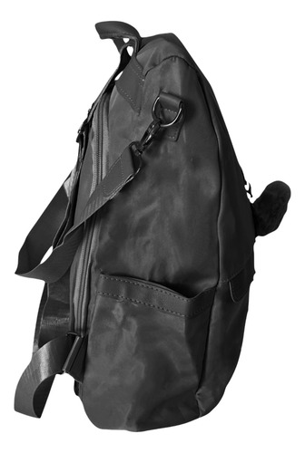 Bolsa Mochila Feminina Antifurto Com Alça Transversal Pompom Preto Liso