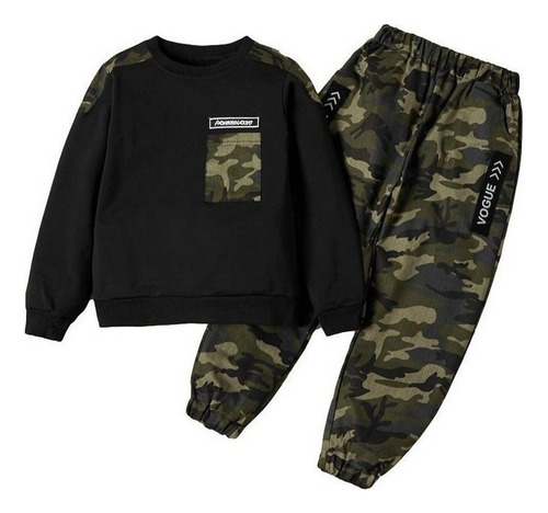 Moda Sudadera Camuflaje Niños Y Pantalones Casual [u]