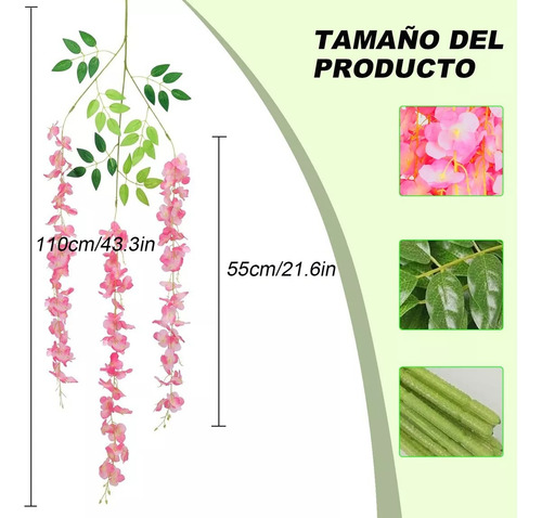 24pzs Flores Artificial Wisteria Decoración Fiesta Boda 1.1m Rosa