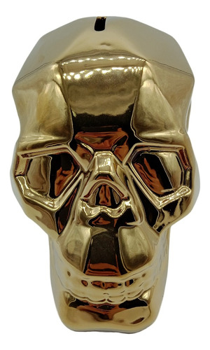 Cofrinho Cofre Cranio Caveira Dourada Espelhada Ceramica 15c
