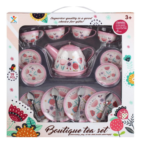 Set De Te Infantil Metálico Grande Tazas Platos Tetera