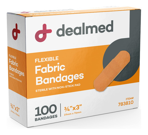 Dealmed Vendajes Adhesivos Flexibles De Tela, 100 Unidades (