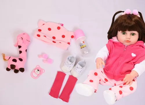 Boneca Bebê Reborn Realista Roupa de Girafinha 100% Silicone - USA Magazine