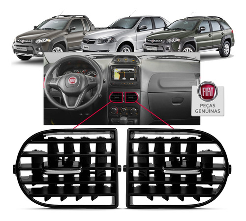 Kit 2 Difusor Central Ar Painel Fiat Palio Adventure 2013/18