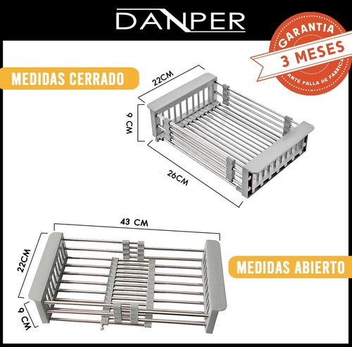 Imagen 5 de 10 de Secaplatos Extensible Para Bacha Pileta Escurridor Vasos Verduras Frutas Platos Acero Secaplato