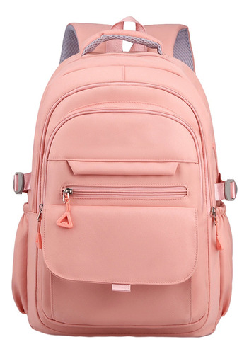 Mochila Escolar Viaje Casual Unisex Gran Capacidad Con Multi Bolsillos Mochila Color Rosa