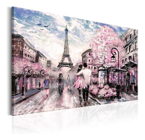 Cuadro Paris Rosa Pareja Lienzo Canvas Artístico No Sintetico Tipo Oleo 60x90cm