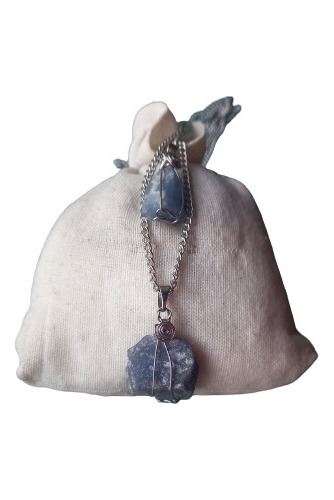 Collar Doble C/ 2piedra Natural Cuarzo Azul. Joyas En Acero 